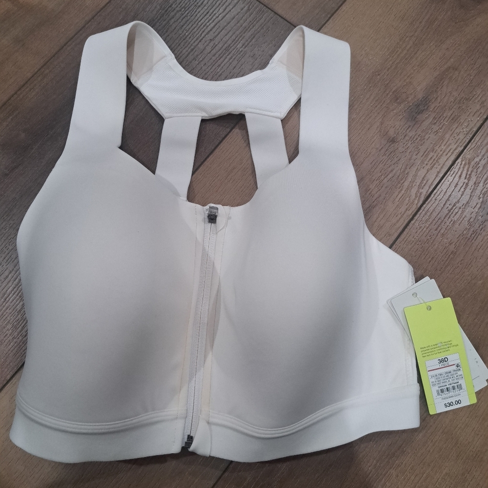 All in Motion Women’s High Support Sports Bra Front Zip Cream 38DD XL Athletic